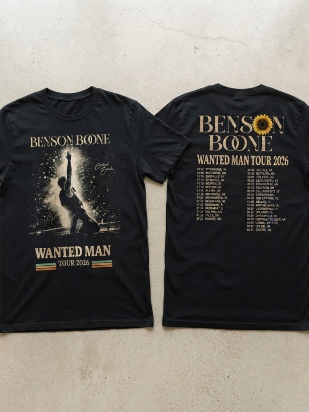 Benson Boone Wanted Man Tour 2026 Graphic Black Double-Sided T-Shirt